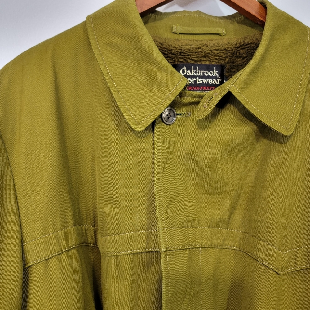 Vintage Oakbrook Sportswear Split Pea Green Long Coat With Fur Lining - Picture 7 of 16